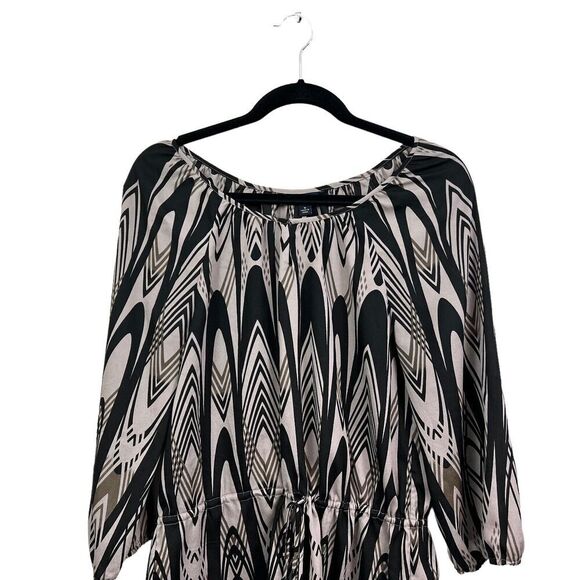 Banana Republic Blouse Keyhole Neck Tie Waist Peasant Sleeve Taupe Black Women M - Picture 2 of 5